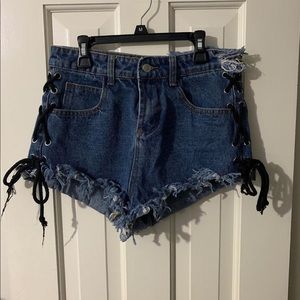 Denim shorts that tie up the side